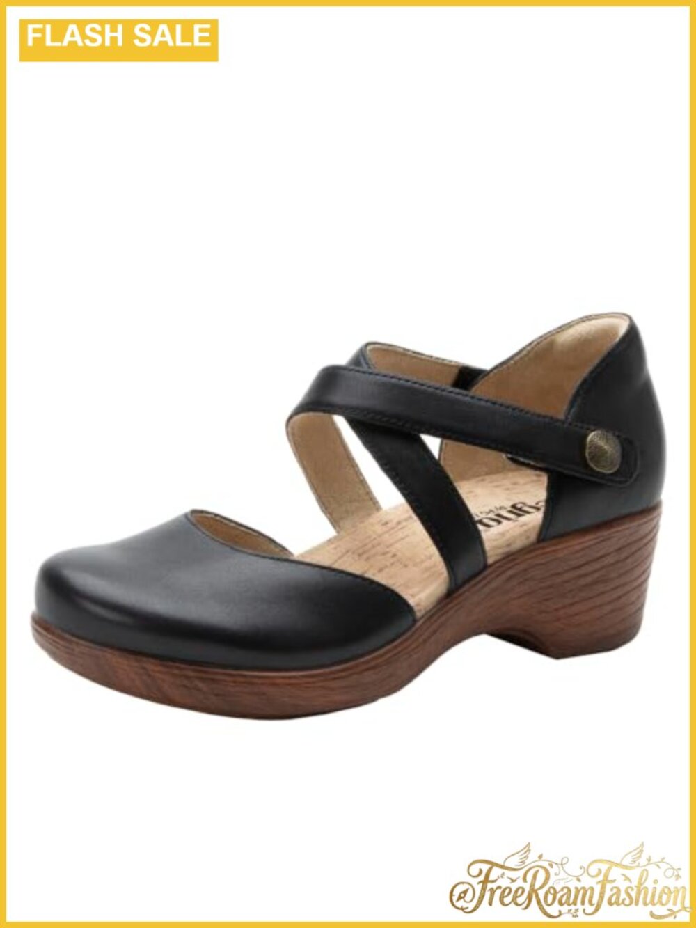 Leather Wedge Sandals with Double Cross Straps and Cushioned Footbed